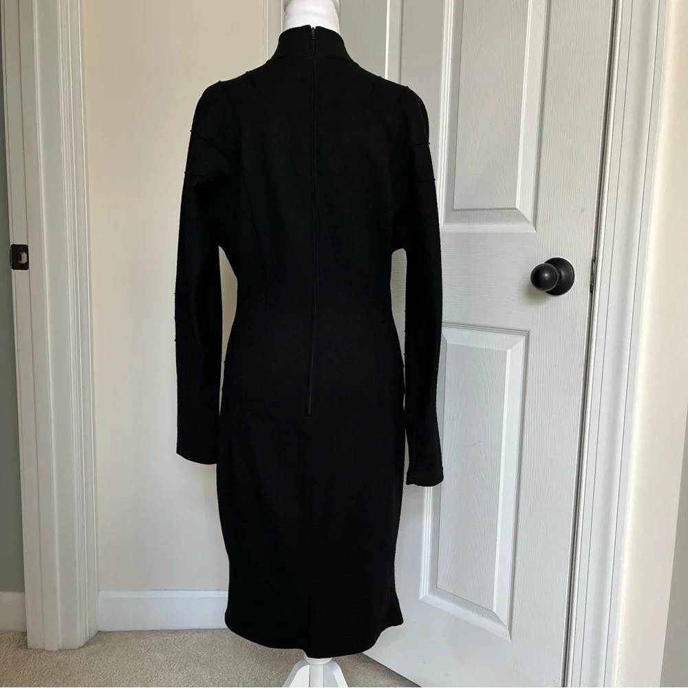 Vintage Thierry Mugler Active 70s Black Knit Virgin Wool Midi Dress Structured S